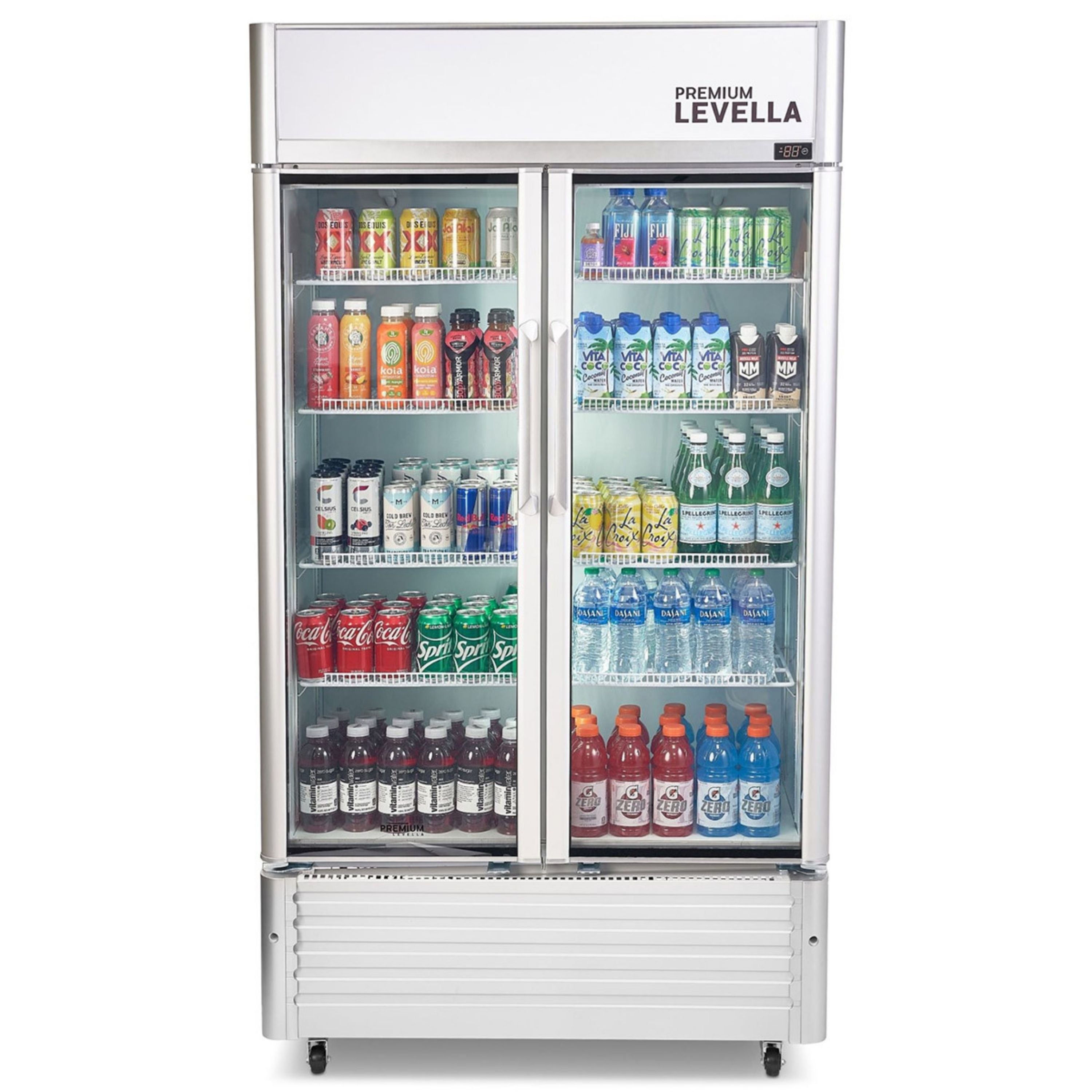 Premium Levella® 18.3 Cu. Ft. Double Glass Door Upright Display Cooler. Merchandiser Refrigerator